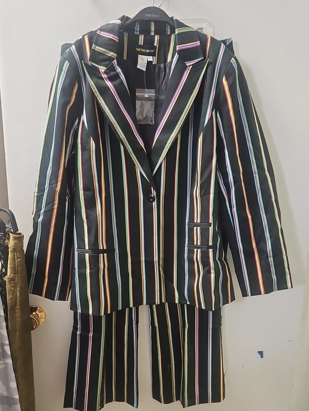 metrostyle Black Blazer with Multicolor Vertical Stripes